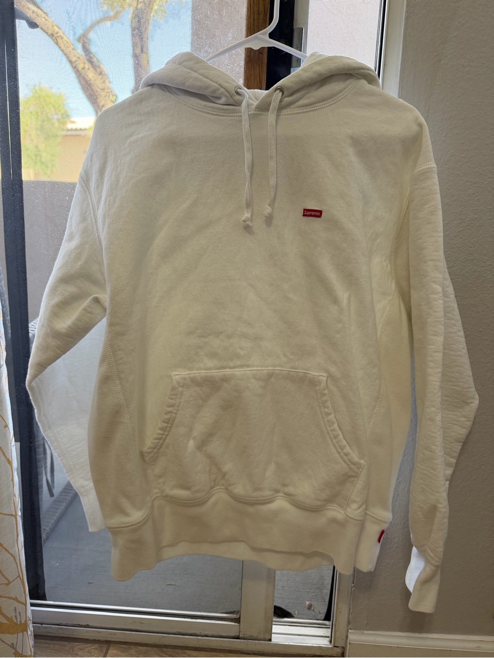 Supreme Cream Hoodie with Red Small Box Logo